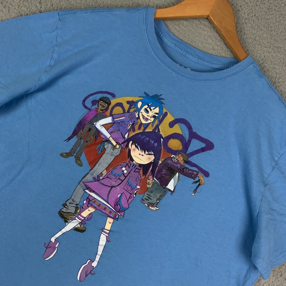 Gorillaz Band Tee Shirt Mens‎ XL Blue Graphic Logo Official Cotton Double Needle